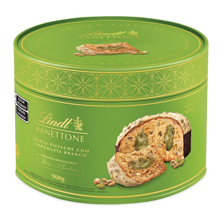Panetone Lindt Triplo de Pisctache com chocolate branco