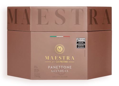 Panettone Gianduia Maestra Per La Pastina.
Recheado com um blend especial de chocolate e avelãs.