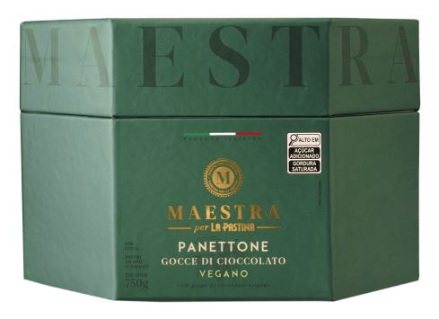 Panettone Gotas Chocolate Vegano  Maestra Per La Pastina
Rechedo com gotas de chocolate amargo.  Sem adição de leite e ovos, e adoçado com açúcar de cana, é a escolha perfeita para quem tem restrições alimentares ou segue uma dieta vegana.