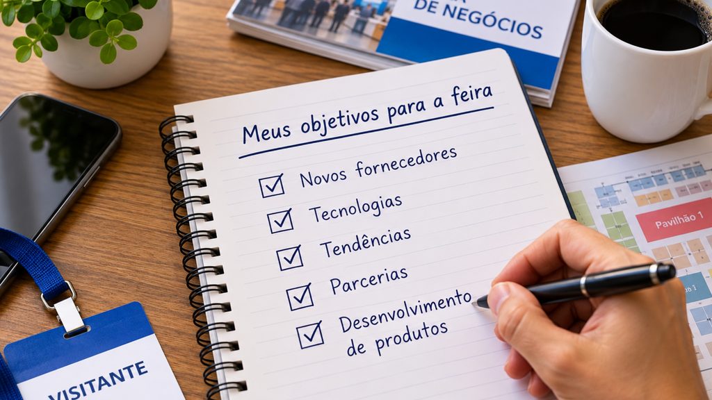 Comece definindo seus objetivos ao visitar aquela feira. Isso irá lhe ajudar a estabelecer prioridades.